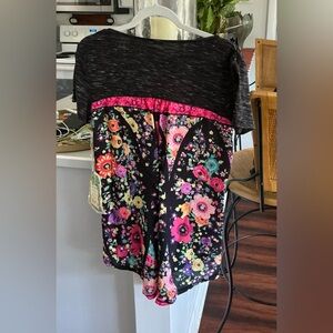 Aratta Black and Multicolor Floral Top NWT